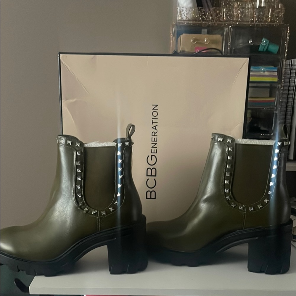 BCBGeneration Green Ankle Booties with Studded Details